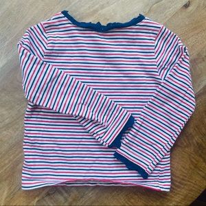 Mini Boden long sleeve striped shirt with sweet lace details and keyhole closure
